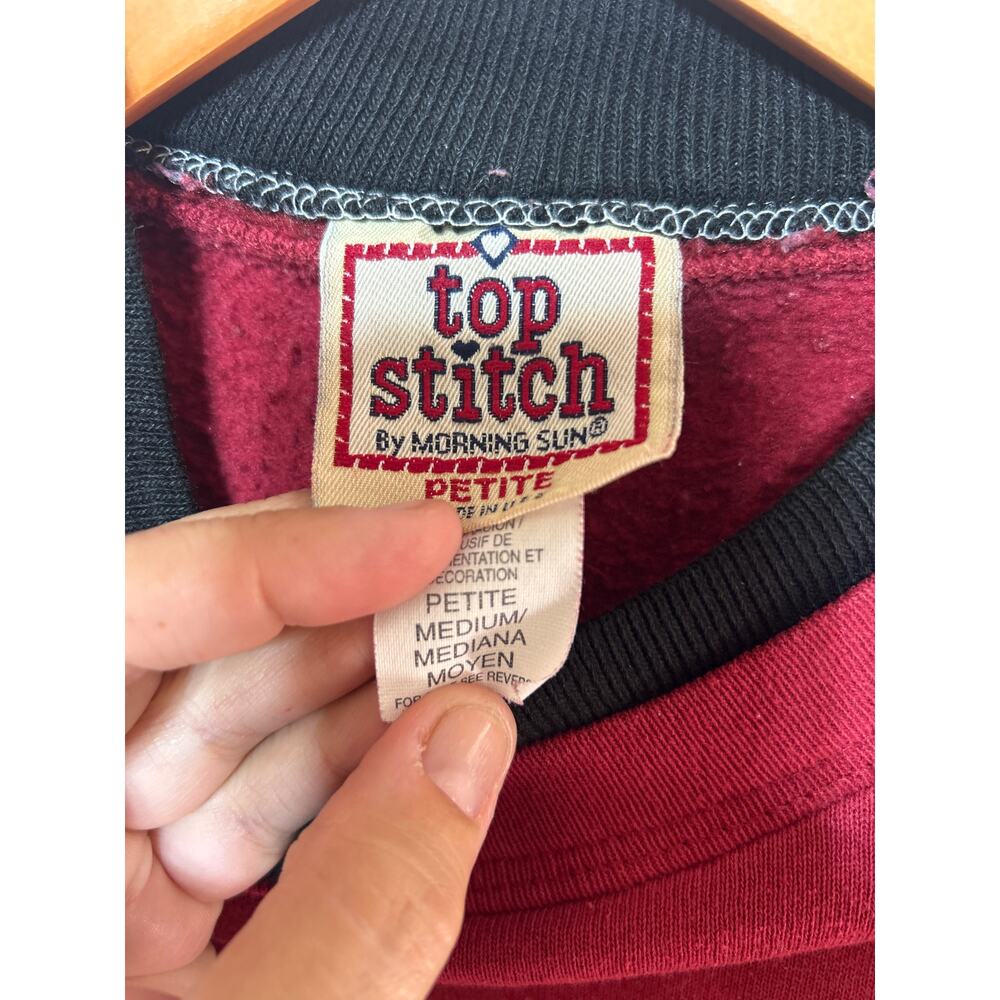 VTG Sweatshirt Med PETITE Red Embroidered Cat Sunflower Made in USA Top Stitch - Picture 6 of 9